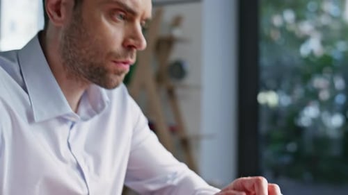 Professional Businessman Typing Laptop Office Busy of Corporate Planning Closeup