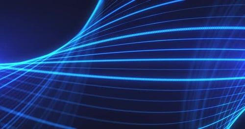 Abstract waves from lines and dots of particles of glowing swirling futuristic hi-tech. Abstract