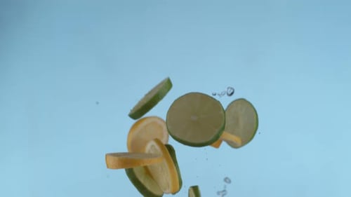 Lime and Lemon Slices Falling in Slow Motion
