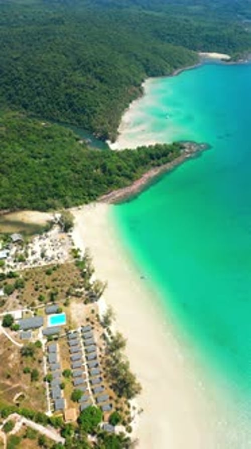 Aerial of Tropical White Sandy Resort Beach with Turquoise Water in Thailand