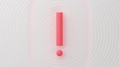 Point d'exclamation 3D rouge sur fond blanc moucheté avec motif ondulé
