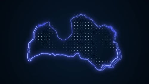 Neonblauer Umrandungsschleifenhintergrund mit lettischen Kartenrändern