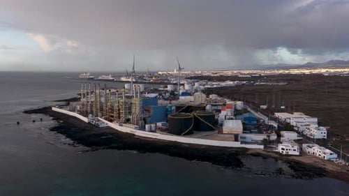 Aerial view of Punta Grande Power Station, Canary Islands.