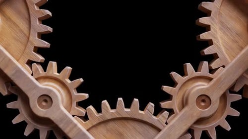Looping Wooden Gears Mechanical System Animation