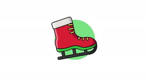 Animated Flat Design Ice Skate Icon with Green Circle