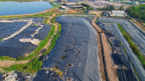 Drone flying over a large pile of garbage. 4k footage