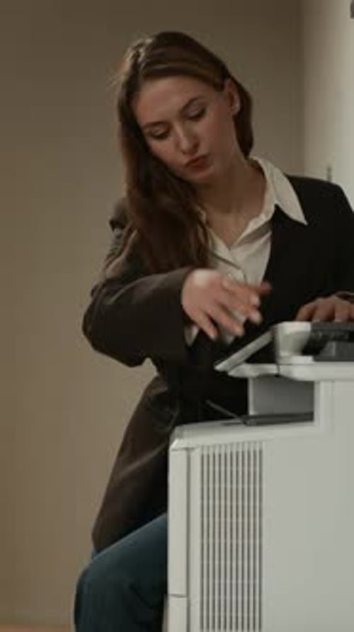 Female Office Manager and Colleague in Wheelchair Copying Documents on Scanner
