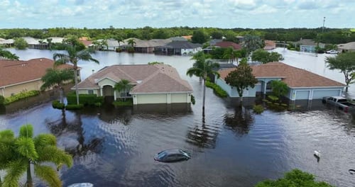 Flooded Suburban Homes After a Storm