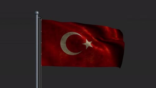 Drapeau animé de la Turquie avec tissu patiné sur un mât
