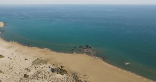 Aerial view of sandy beach and tranquil ocean, Turkey.