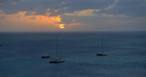 Sailboats in Ocean at Sunset, Tropical Horizon Aerial Aerial