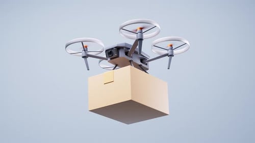 Realistic drone carrying the box