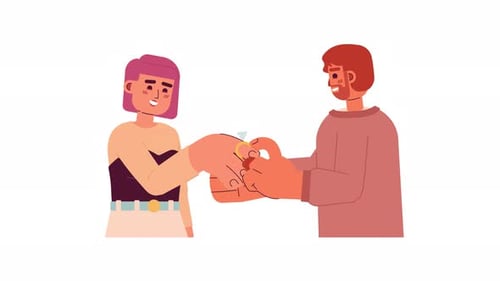 Marriage proposal with engagement ring cartoon animation