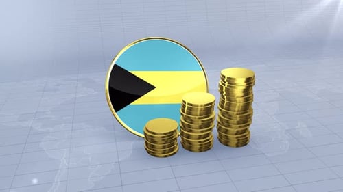 Bahamas Flag and Growing Golden Coins Animation for Economic Growth