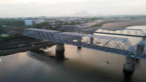 Breathtaking aerial drone shot of Vijayawada in the early morning