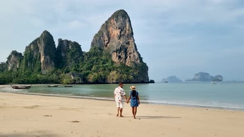 Breathtaking Stroll Along Railay Beach in Krabi Thailand with Stunning Natural Views