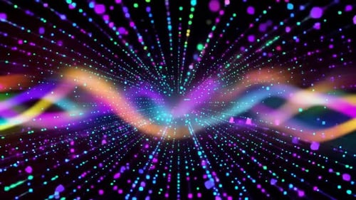 Abstract colorful particle background with glowing neon wave