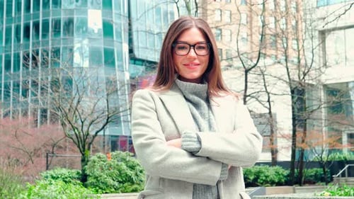 Young Smiling Professional Business Woman Standing on Big Street Portrait