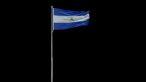 Realistic Nicaragua Flag Waving on Flagpole Animation