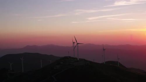 Wind Turbines in mountain during sunset
