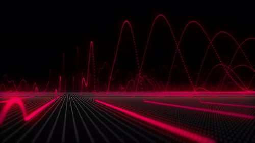 Fundo de movimento de oscilação de ondas senoidais de néon vermelho