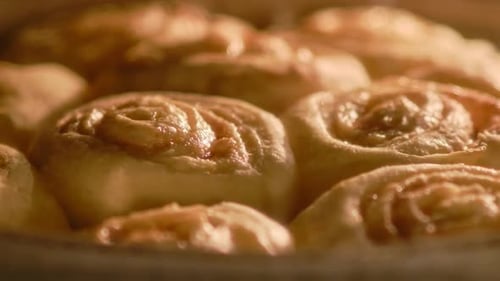 Cinnamon Rolls Baking Close Up Inside Oven