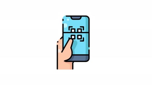 Hand Tapping Smartphone to Scan QR Code Animation