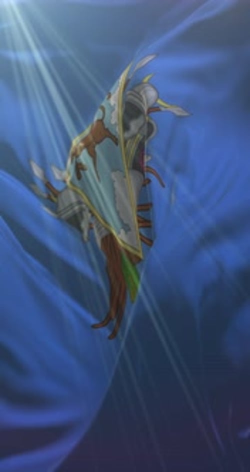 Animated Decorative Shield with Bull and Flowing Fabric