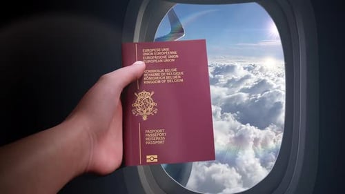 Belgium Passport Airplane Travel Concept