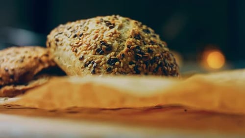 Two Freshly Baked Square Loaves of Bread with Seeds