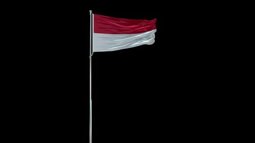 Waving Indonesia Flag on Pole with Realistic Fabric Motion