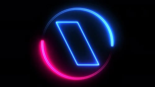Glowing neon line frame with pink and blue colors circle on black background. Vd 1154 1