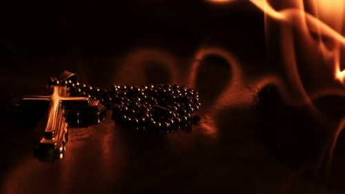 Christian Religion Symbol Cross And Fire Flames 4