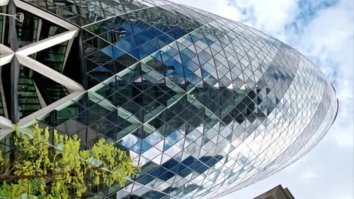 Vertical view of The Gherkin Tower in London City district in downtown, United Kingdom