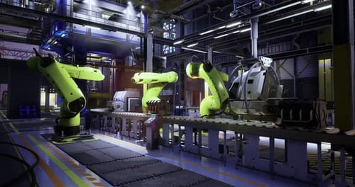 Bras robotiques participant au processus d'assemblage dans une installation industrielle moderne