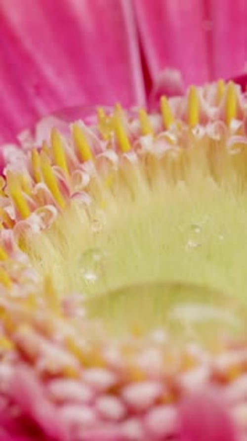 Pink Gerbera Flower Macro with Water Droplets