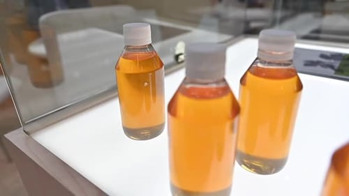 Cooking oil samples are displayed during the Gulfood Exhibition in the United Arab Emirates.