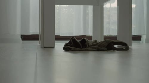 Living room chaos with clothes scattered on the floor during a casual afternoon