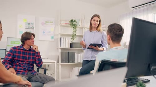 Group of young businessman and businesswoman people working in office.