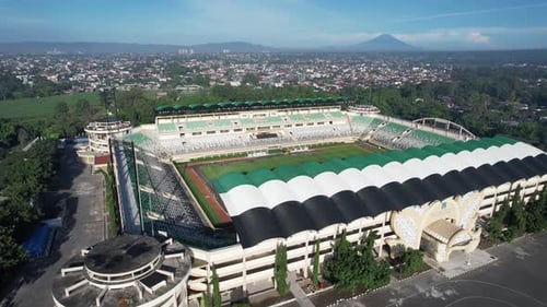 Aerial View of Stadium in Urban Cityscape