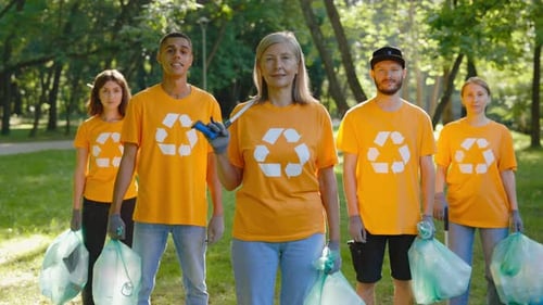 Portrait of the Multiethnic Group of Eco Activists After Cleaning the Forest From the Garbage
