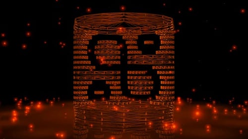 Fondo con partículas anaranjadas que caen, exclusivo, renderizado 3D, reflexión, estructura alámbrica de formas
