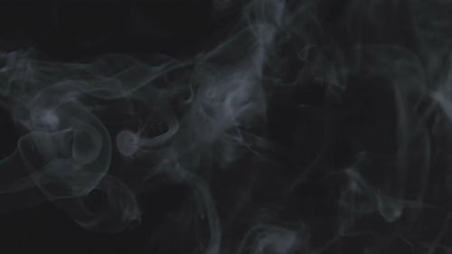 Zeitlupe von weißem Rauch, Nebel, Nebel, Dampf auf schwarzem Hintergrund.