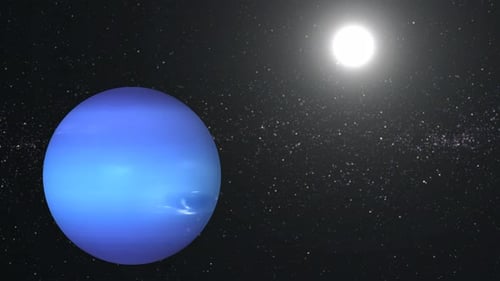 Rotierender Neptunplanet, Kugelgalaxie im Weltraum mit Sonnensystem, Video zu Wissenschaft und Technologie. 1426