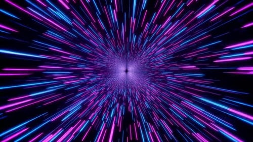 Tunnel hyperspatial abstrait rose fluo et bleu à lueur rapide