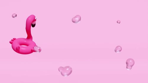 Rosafarbener Flamingo-Float mit Blasen auf rosafarbenem Hintergrund