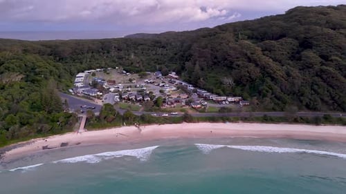 Drone footage of a stunning sunset at Seal Rocks in New South Wales