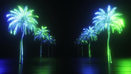 Neon Glowing Palm Trees Tunnel Loop Animation