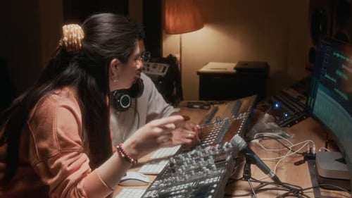 Artist Talking to Music Producer in Recording Studio