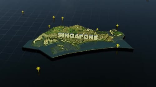 Animated 3D Map of Singapore with Dynamic Location Pins